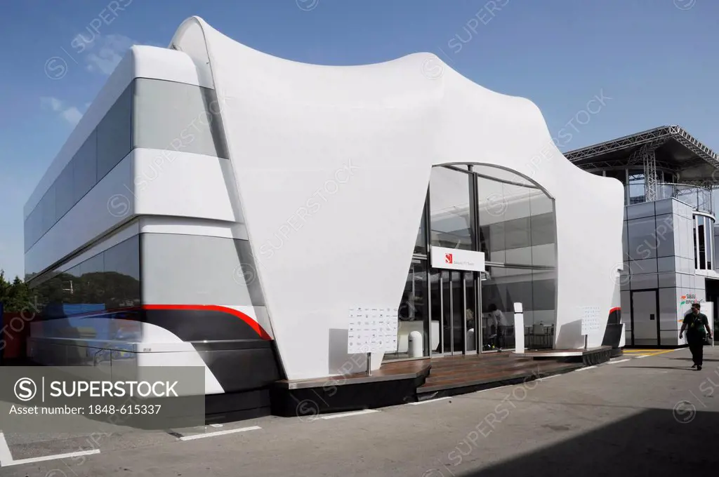 Team Sauber hospitality motorhome in the paddock, during the qualifying for the Spanish Grand Prix, Circuit de Catalunya race course in Montmelo, Spai...