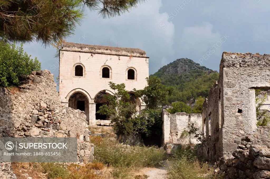 Ghost town of Kayakoey near Fethiye, upper church, former Levissi, Lycia, Mediterranean, Turkey, Asia Minor