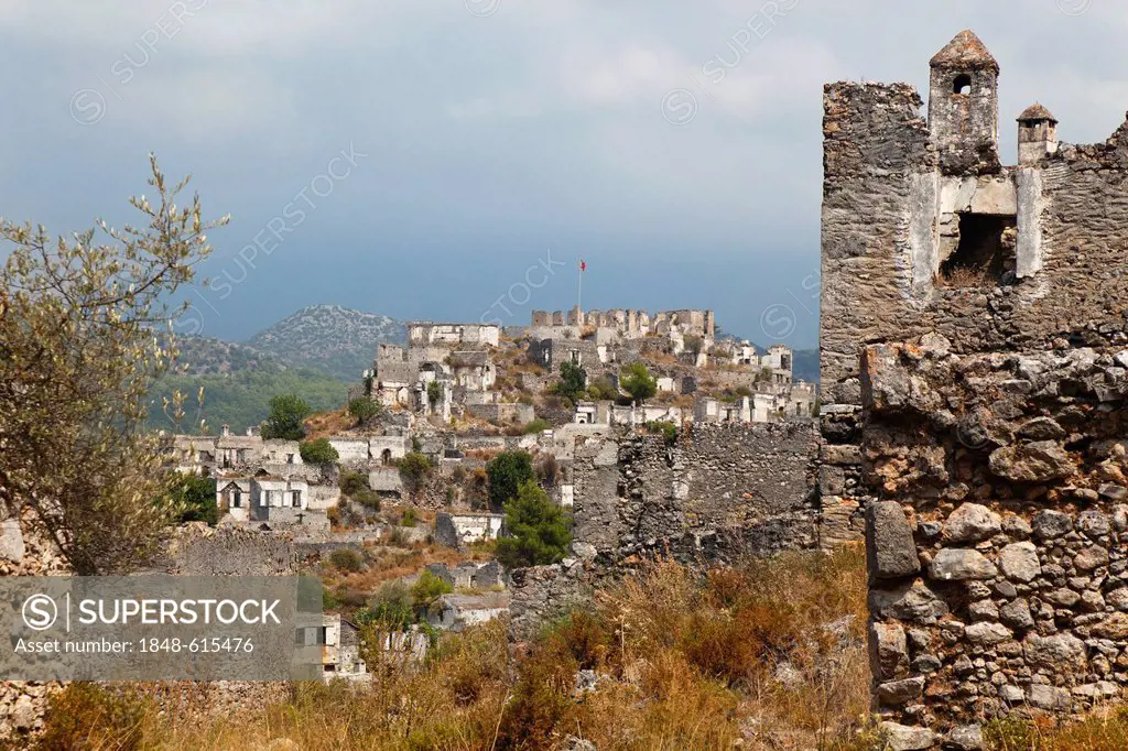 Ghost town of Kayakoey near Fethiye, former Levissi, Lycia, Mediterranean Sea, Turkey, Asia Minor