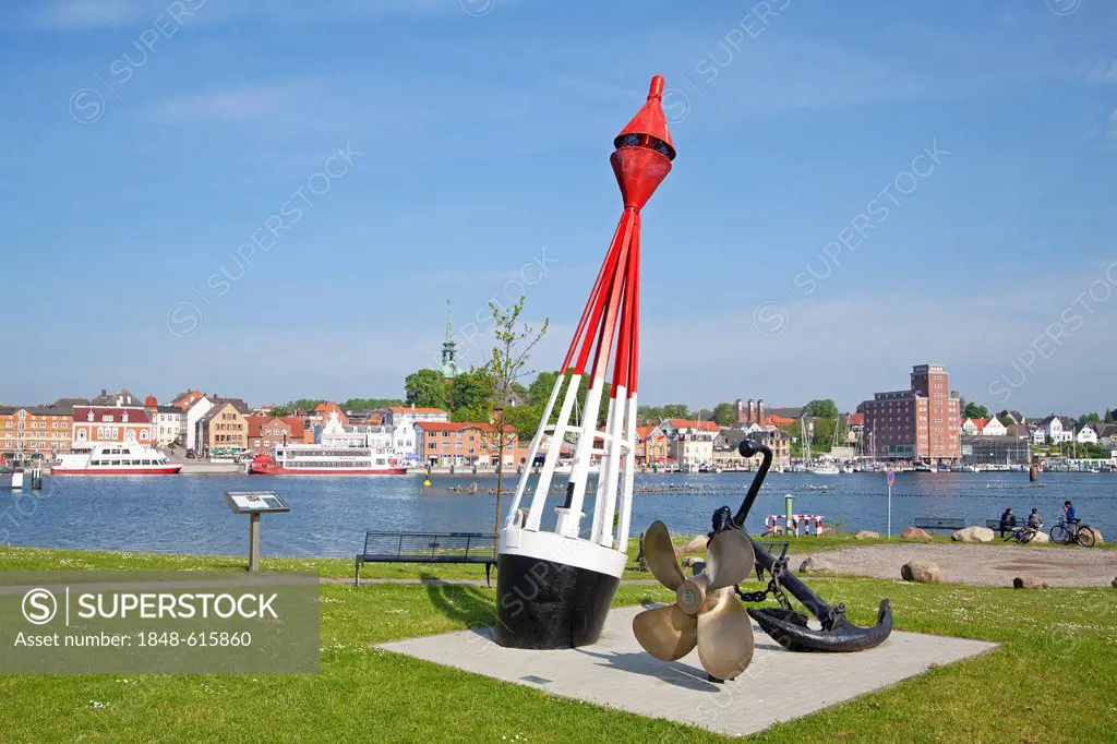 An anchor, a buoy and a ship's propeller, Kappeln, Schlei, Schleswig-Holstein, Germany, Europe