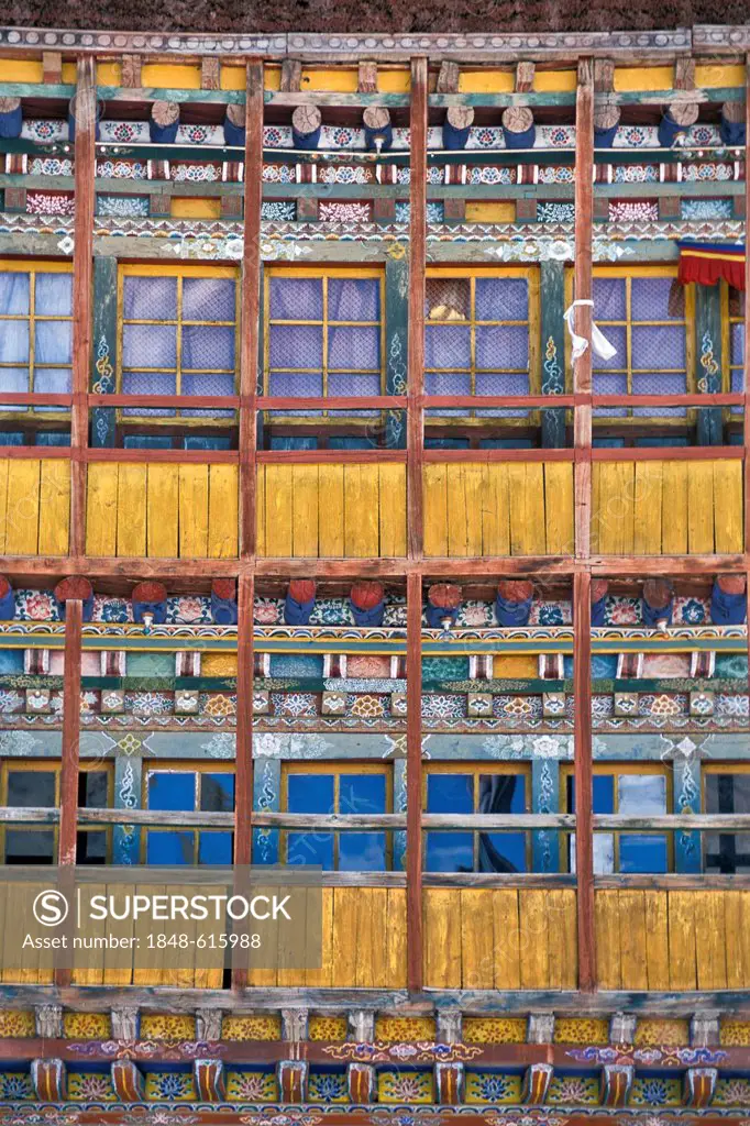 Facade, detail view, Hemis Monastery, Ladakh, Indian Himalayas, Jammu and Kashmir, North India, India, Asia