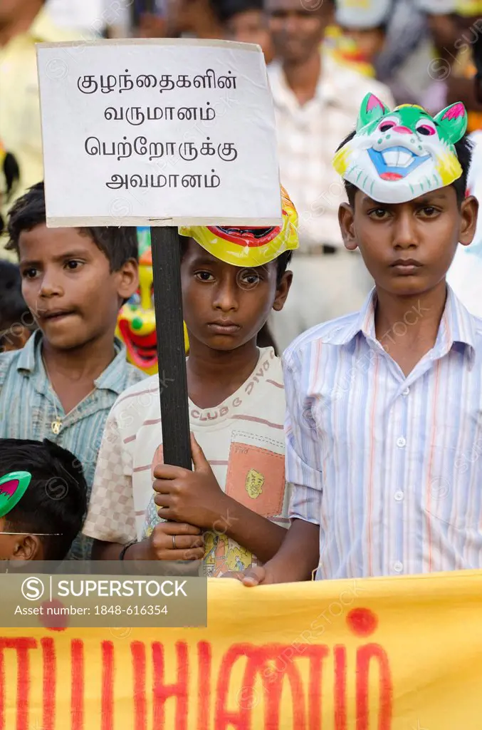 Children at a protest against child labour, Karur, Tamil Nadu, India, Asia