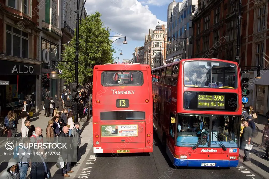 Traffic on Oxford Street, double-decker buses, London, England, United Kingdom, Europe