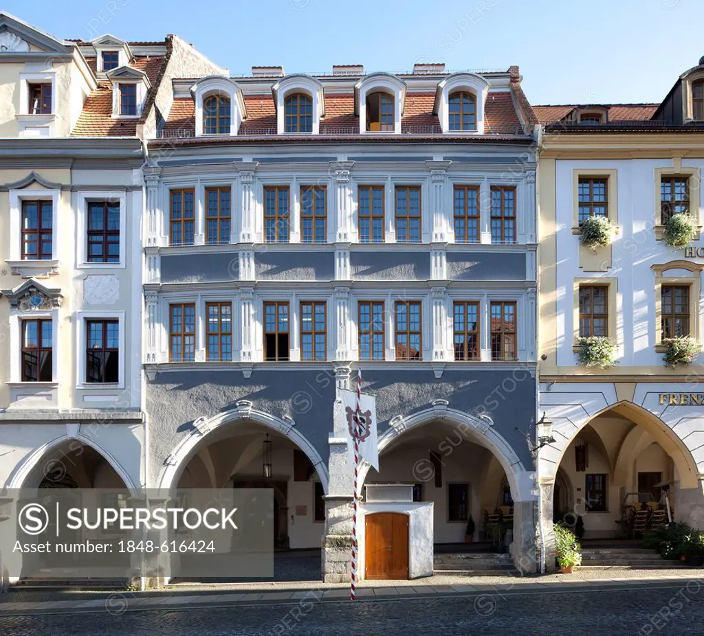 Historic residential house on Untermarkt square, arcades, Goerlitz, Upper Lusatia, Lusatia, Saxony, Germany, Europe, PublicGround