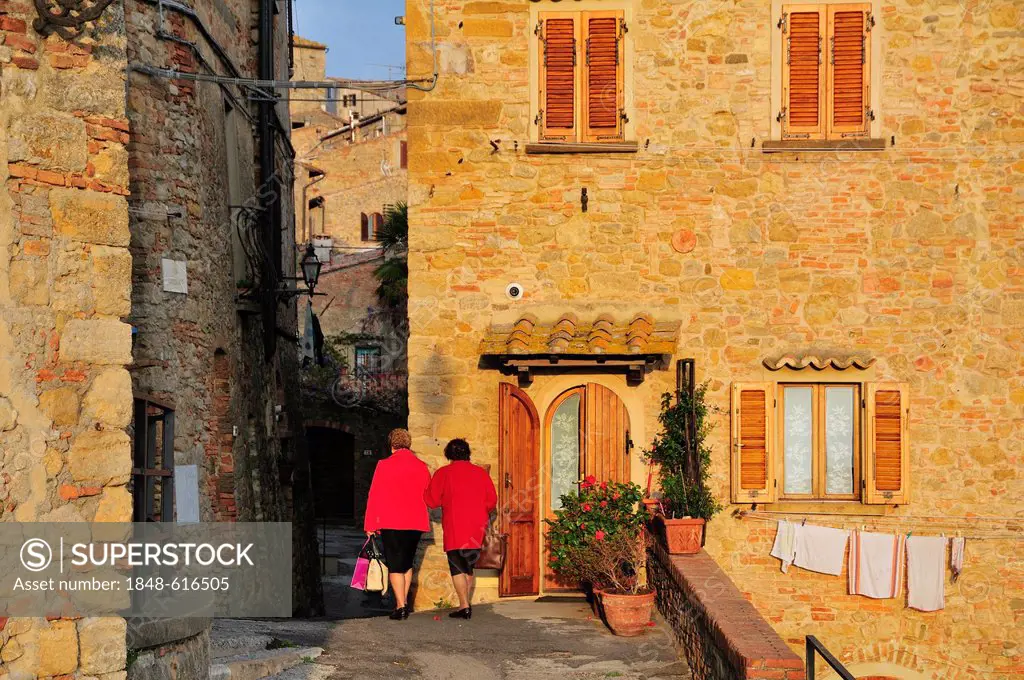 Old ladies in the historic district, Volterra, Tuscany, Italy, Europe