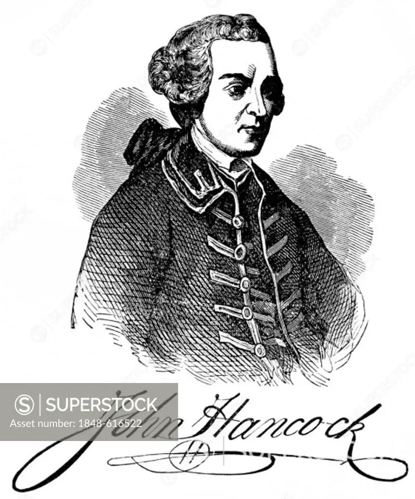 Historical drawing from the U.S. history of the 18th century, portrait of John Hancock, 1736 - 1793, an American businessman and one of the leaders of...
