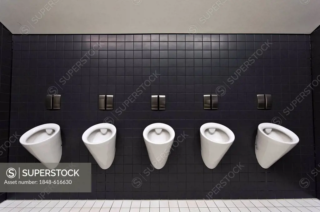 Urinals in a men's toilet, Olympiahalle multi-purpose arena, Munich, Bavaria, Germany, Europe