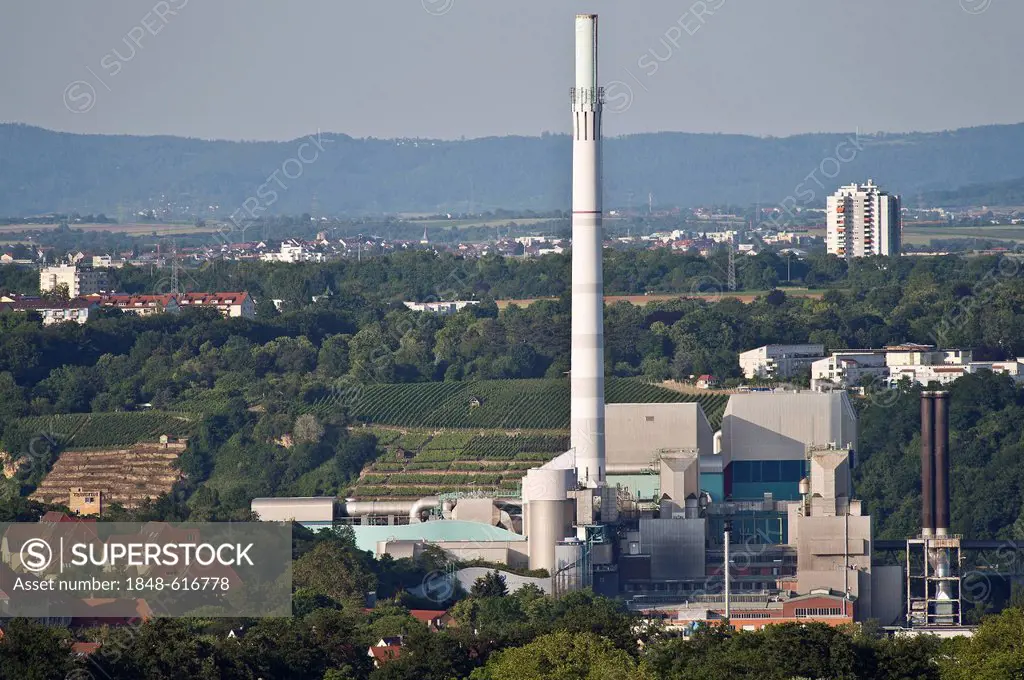 EnBW power plant and waste incineration plant in Stuttgart-Muenster, Stuttgart, Baden-Wuerttemberg, Germany, Europe