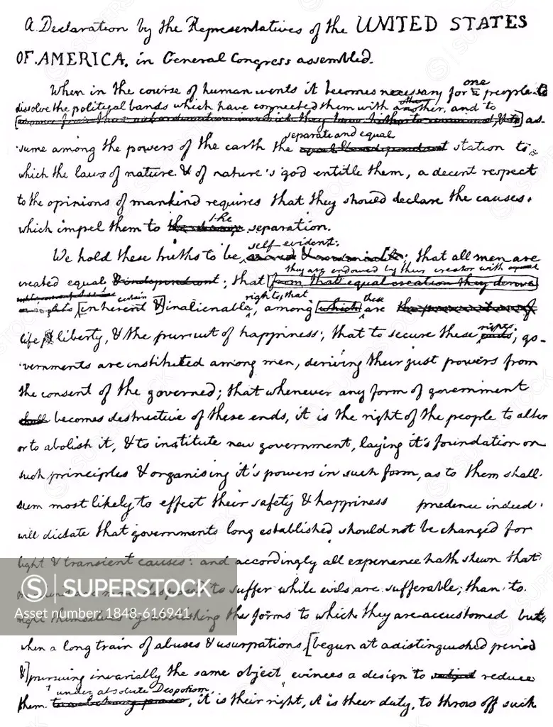 Facsimile of the draft of the Declaration of Independence of the United States of America or The Unanimous Declaration of The Thirteen United States o...