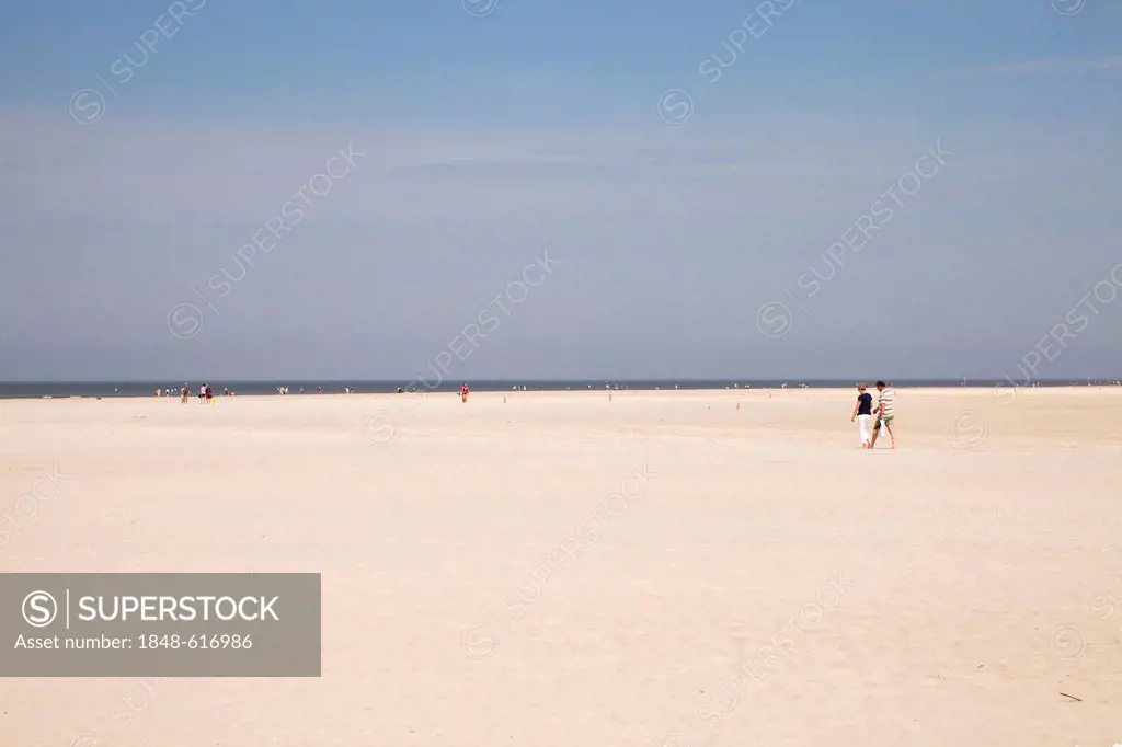 The long wide sandy beach of St. Peter-Ording, district of North Friesland, Schleswig-Holstein, Germany, Europe