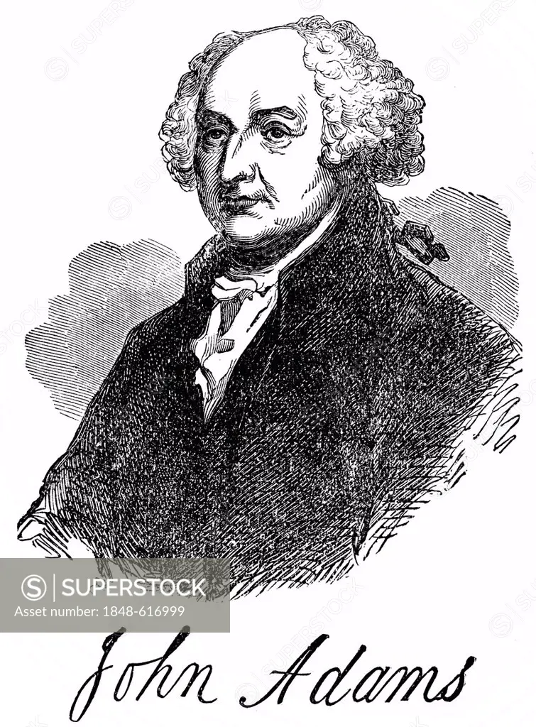 Historical drawing from the U.S. history of the 18th century, portrait of John Adams, 1735 - 1826, the second President of the United States