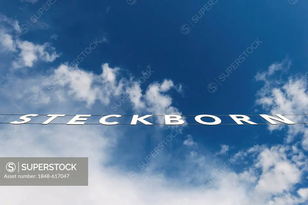 Sign of Steckborn at the harbour entrance to Steckborn, Canton Thurgau, Switzerland, Europe