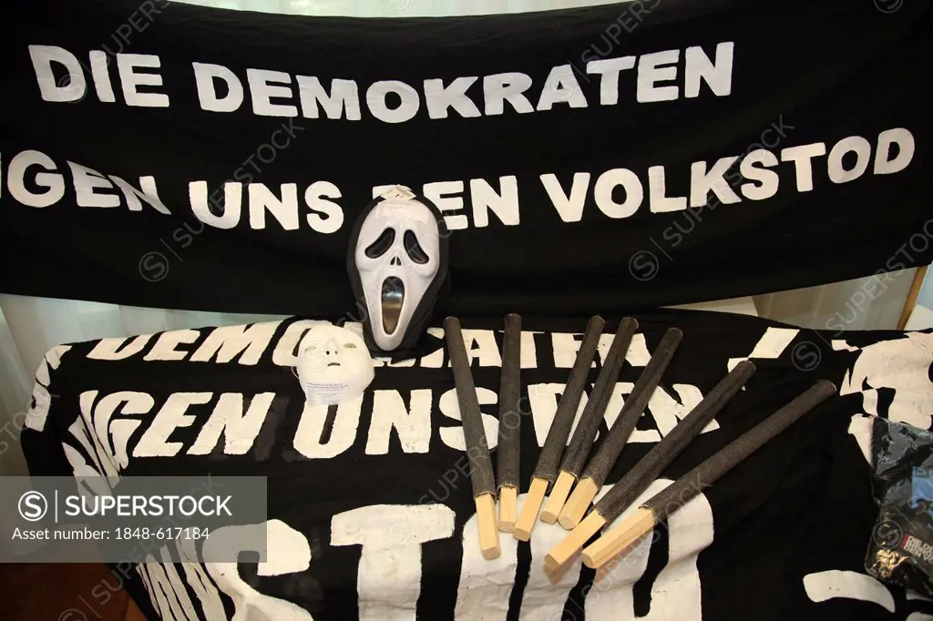 Secured items of the neo-Nazi group Widerstandsbewegung in Suedbrandenburg, priorly banned in Brandenburg, are being presented at the interior ministr...