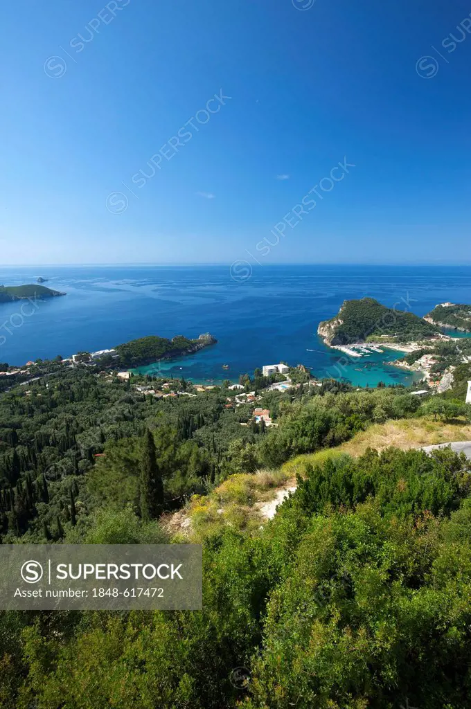 View of the bay of Paleokastritsa, Corfu, Ionian Islands, Greece, Europe