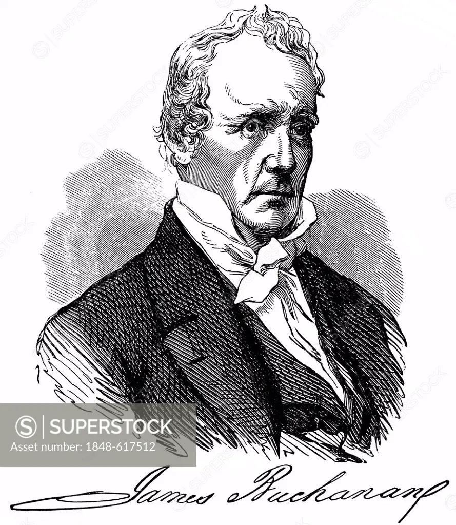 Historical drawing from the U.S. history of the 19th century, portrait of James Buchanan, 1791 - 1868, American politician and 15th President of the U...