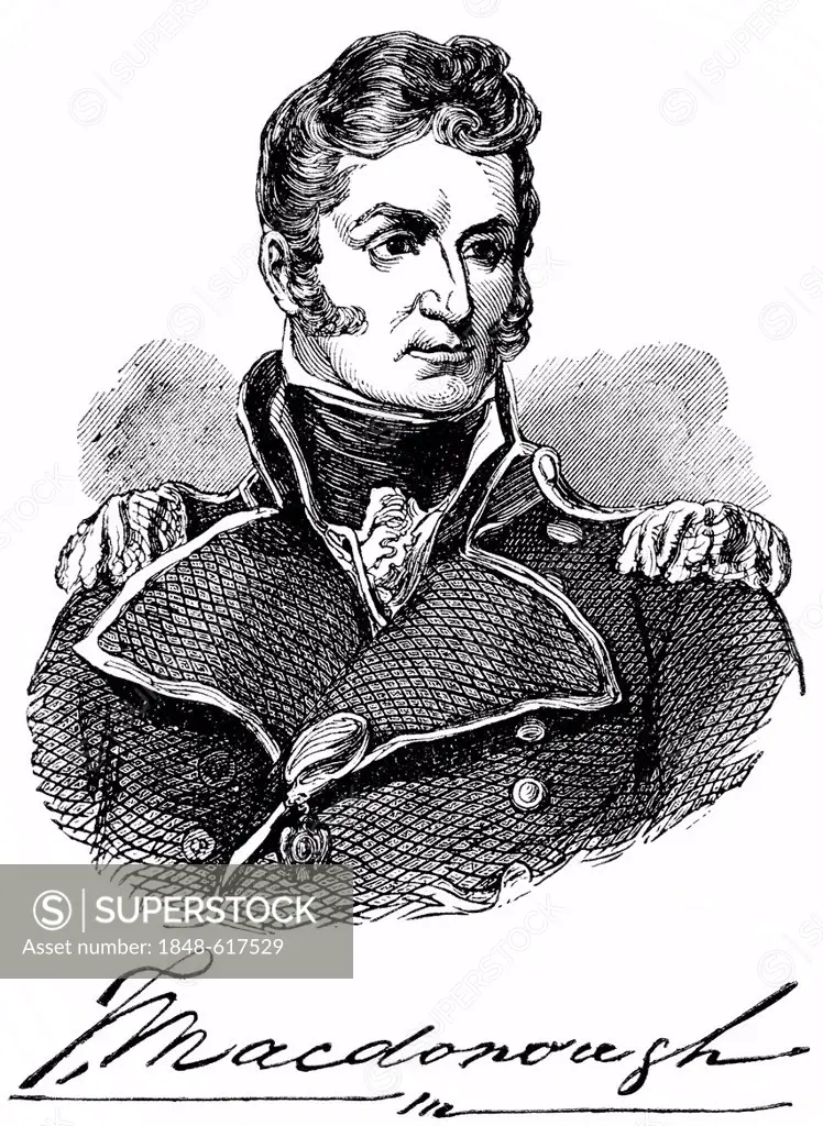 Historical drawing from the U.S. history of the 18th and 19th century, portrait of Thomas Macdonough Jr., 1783 - 1825, an American naval officer
