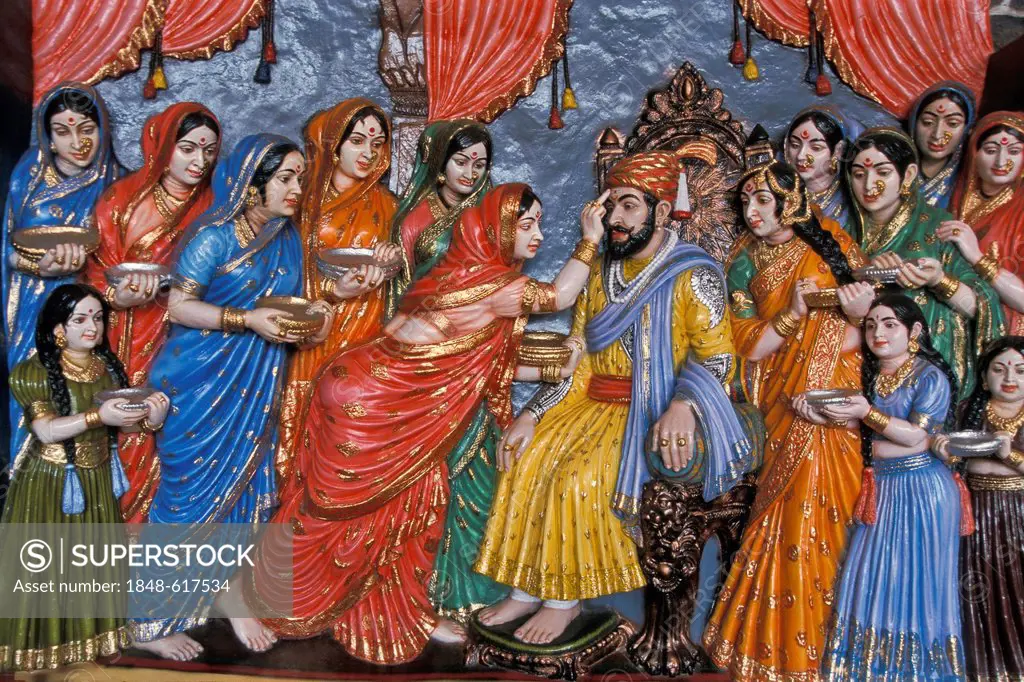 Depiction of a scene from the life of the commander Shivaji, national hero in Maharashtra, at Chiplun, coast of Konkan, Maharashtra, India, Asia