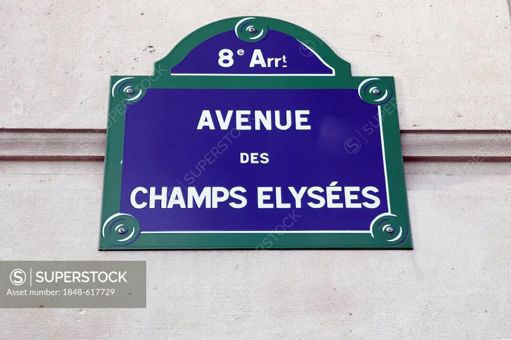 Avenue des Champs Elysées, street sign, Paris, France, Europe