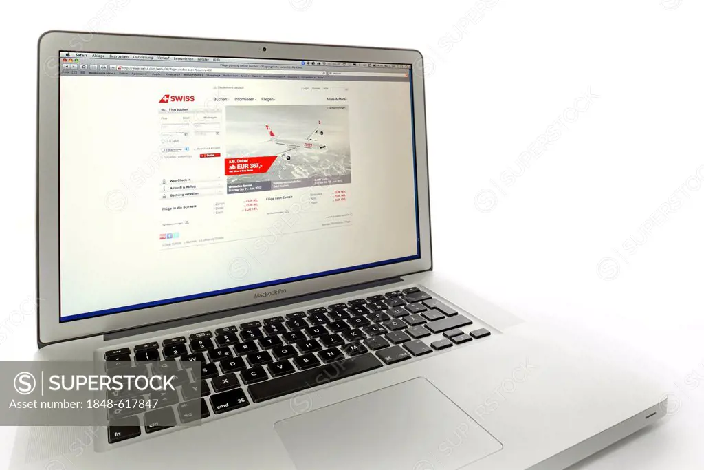 Swiss Airline, website of the airline displayed on the screen of an Apple MacBook Pro