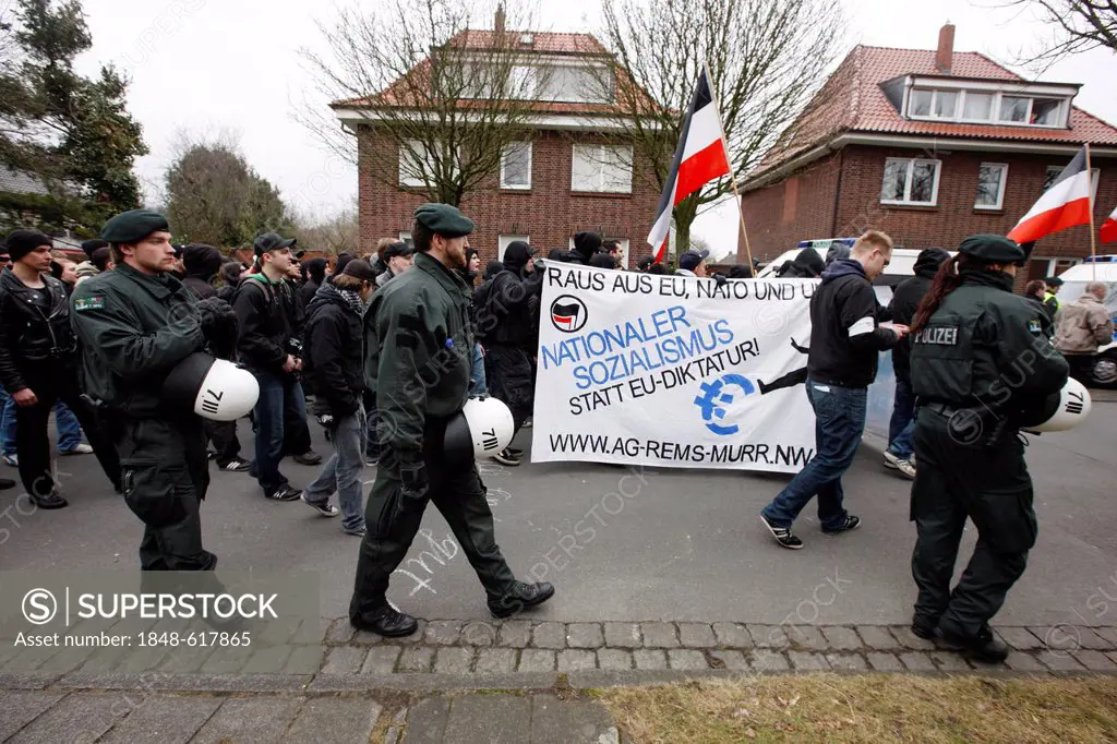 Demonstration, protest against the gathering of right-wing groups, neo-Nazis, Muenster, Westphalia, North Rhine-Westphalia, Germany, Europe