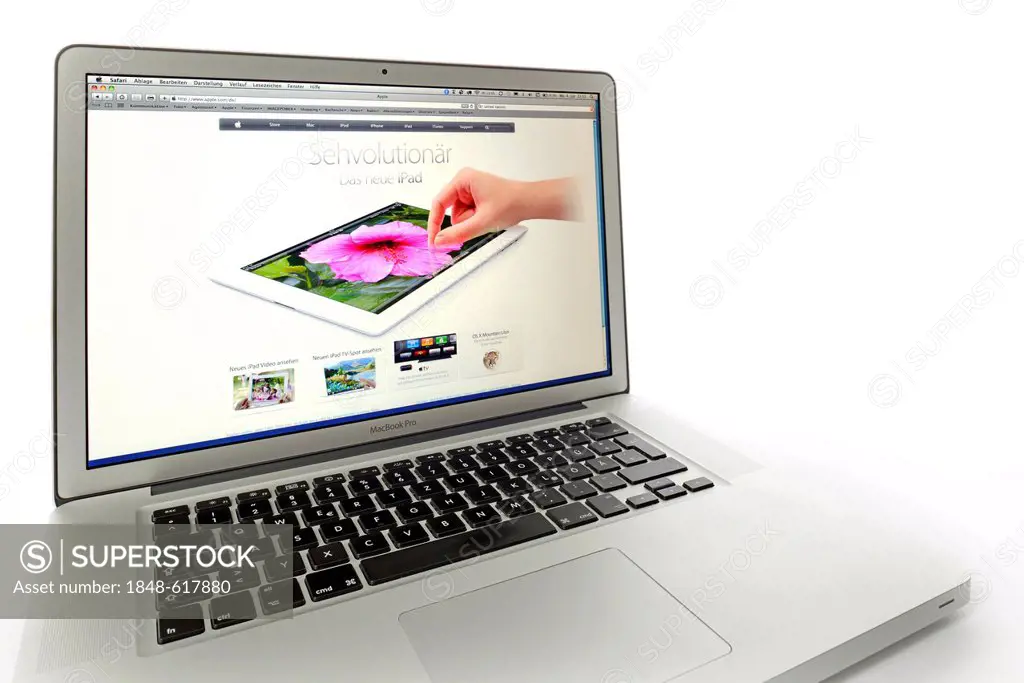 Apple iPad, website displayed on the screen of an Apple MacBook Pro