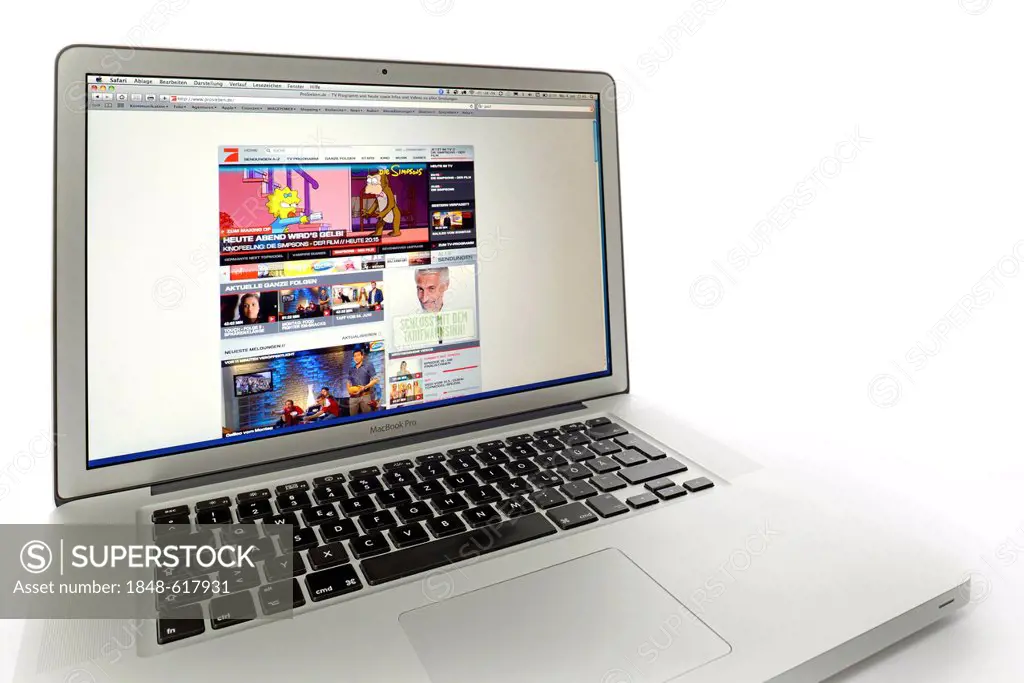 Pro7, television company, website displayed on the screen of an Apple MacBook Pro