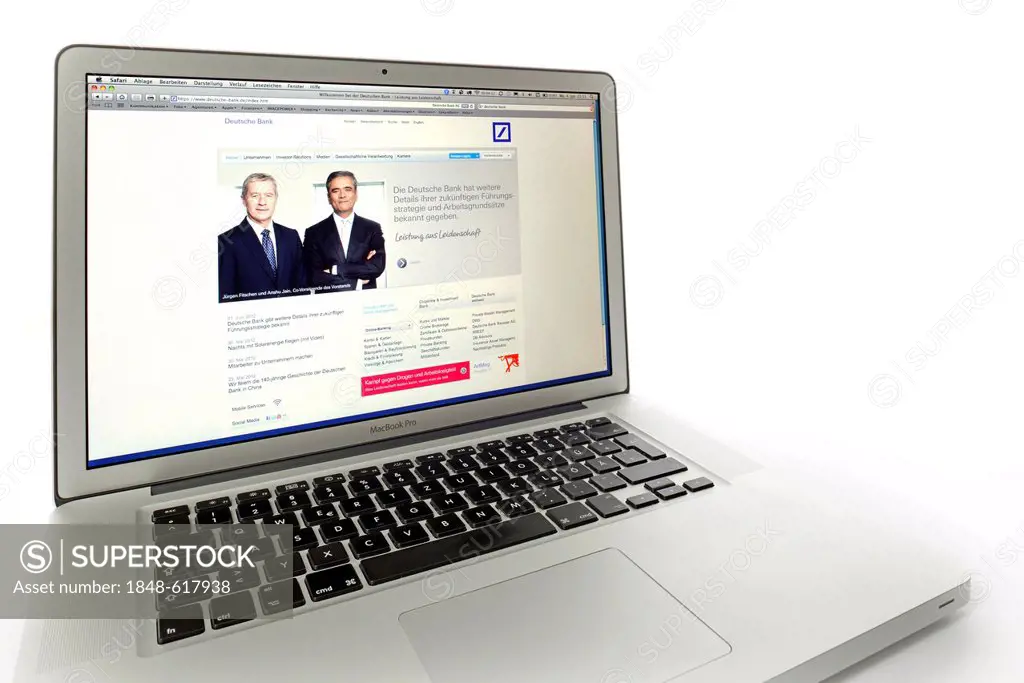 Deutsche Bank, banking website displayed on the screen of an Apple MacBook Pro