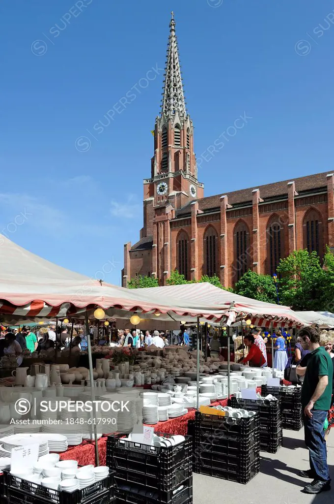 Auer Dult fair, Maria Hilf Church, Mariahilfplatz square, Munich, Upper Bavaria, Bavaria, Germany, Europe