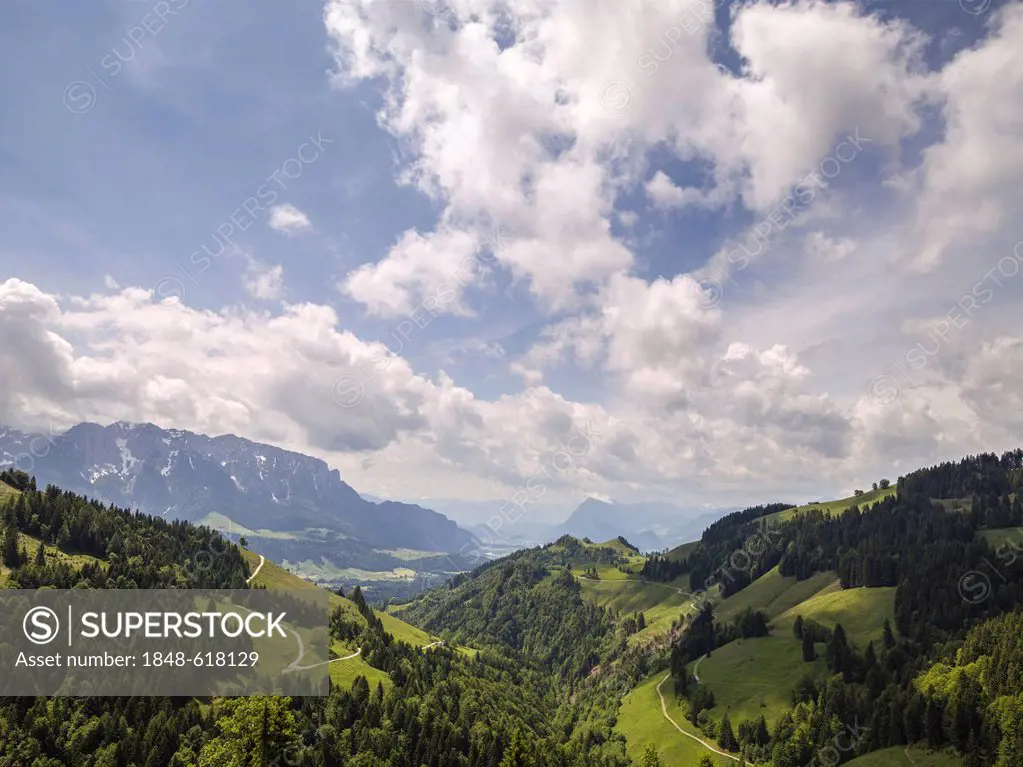 View of the mountain landscape near Rettenschloess, Tyrol, Austria, Europe