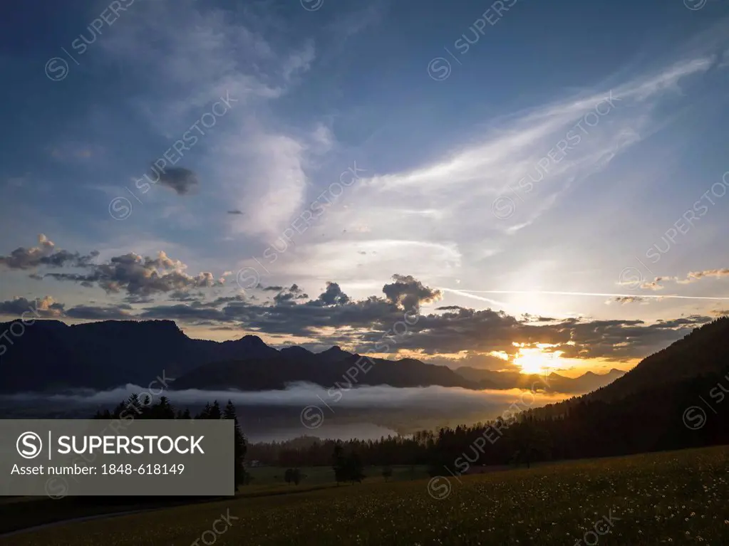 Sunrise over Walchsee Lake, Tyrol, Austria, Europe