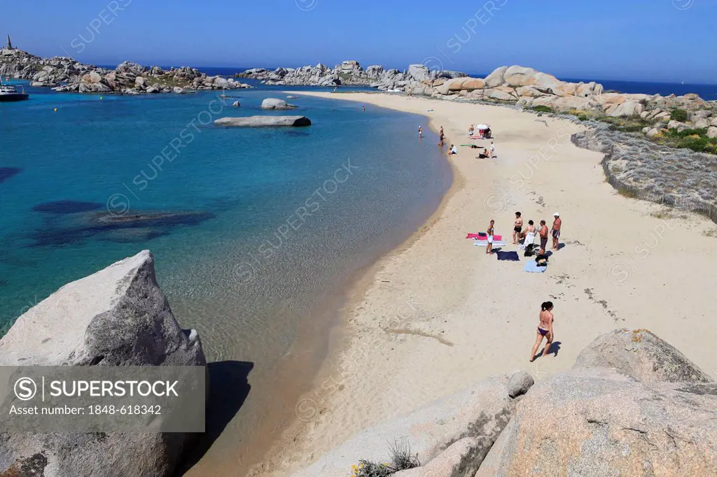 Stretch of beach in the Lavezzi Islands Nature Reserve, Southern Corsica, Corsica, France, Europe