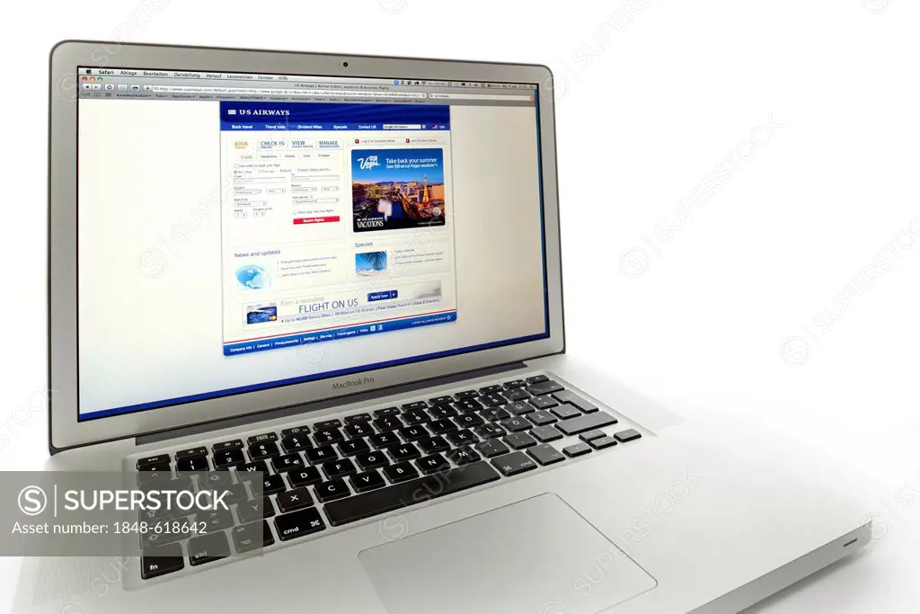 U.S. Airways airline, website of the airline displayed on the screen of an Apple MacBook Pro