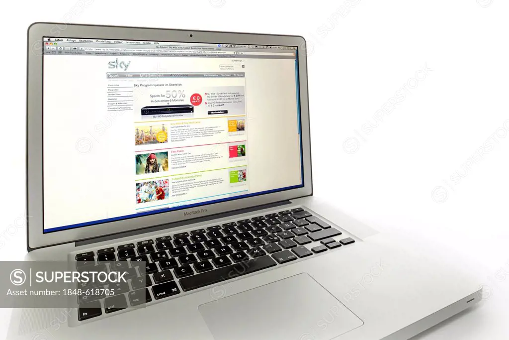 Sky television, website displayed on the screen of an Apple MacBook Pro