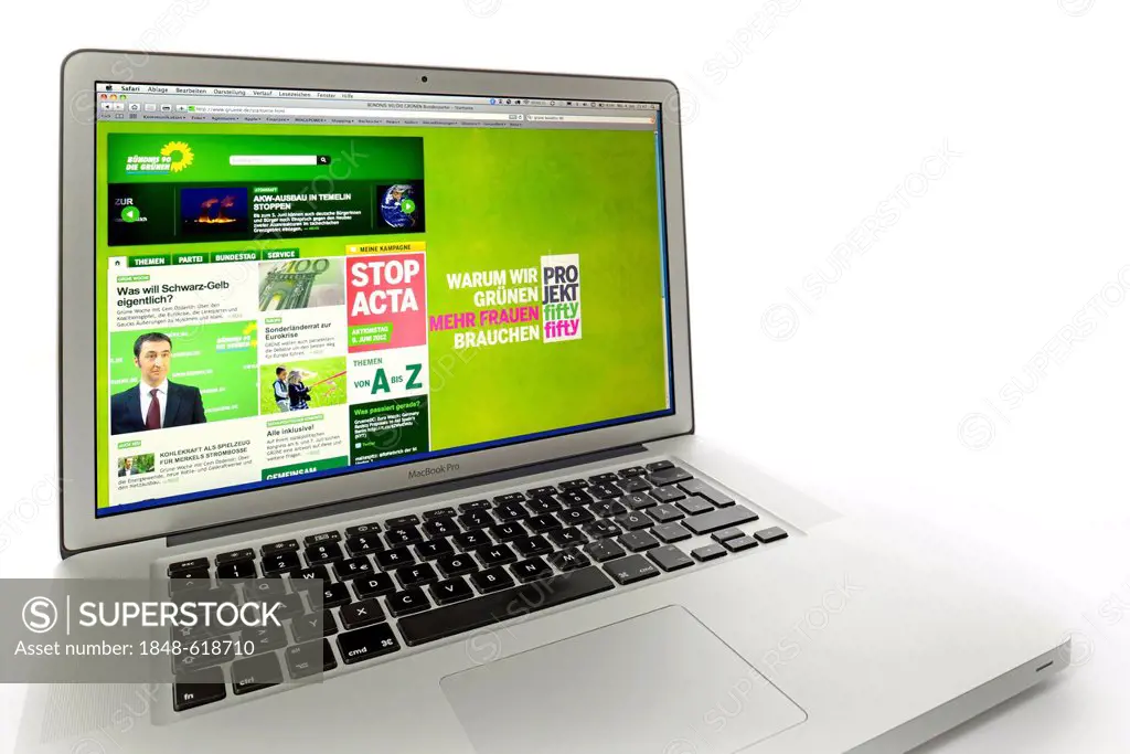 Buendnis 90 Die Gruenen, political party, website displayed on the screen of an Apple MacBook Pro