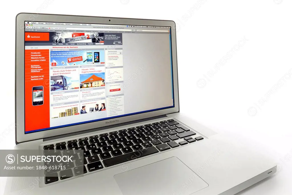 Sparkasse, savings bank, banking website displayed on the screen of an Apple MacBook Pro