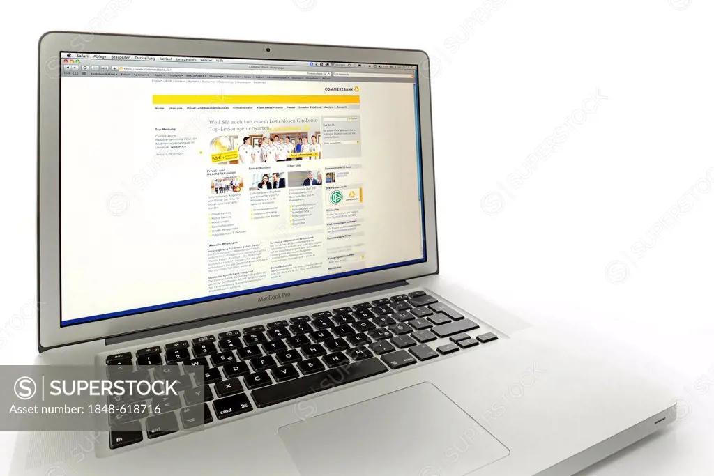 Commerzbank, banking website displayed on the screen of an Apple MacBook Pro