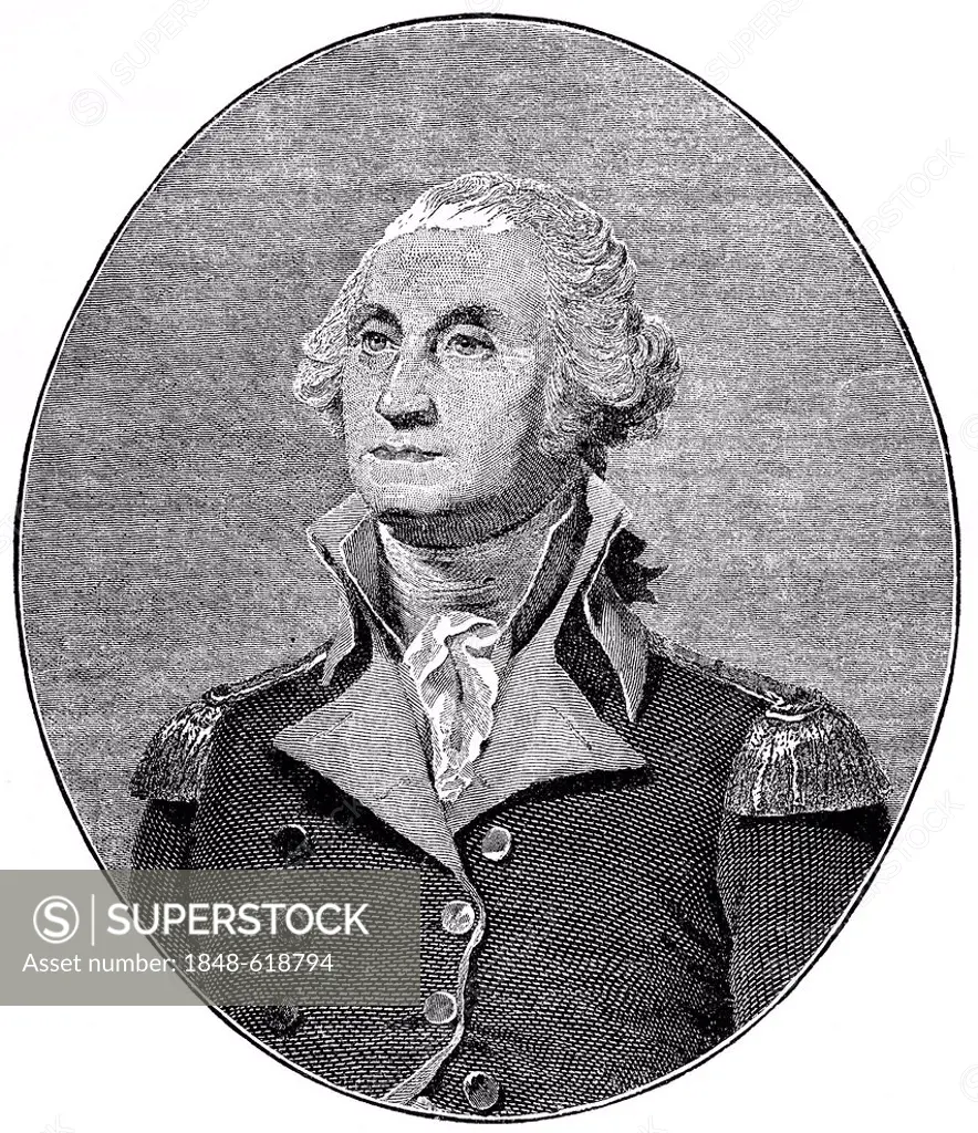Historical drawing, US-American history, 18th century, portrait of George Washington, 1732 - 1799, the first president of the United States of America