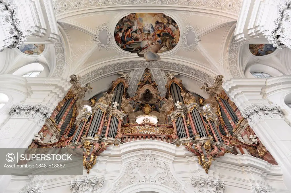 Gabler organ, the largest Baroque organ in Europe, Basilica of St. Martin in Weingarten, Baden-Wuerttemberg, Germany, Europe