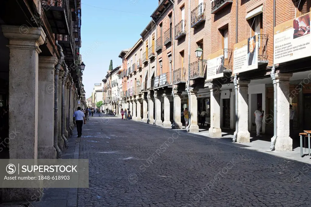 Calle Mayor street, main street, pedestrian area, historic district, Alcala de Henares, Spain, Europe