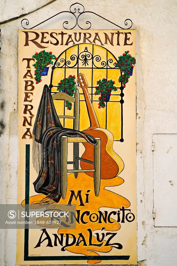Sign, Mi Rinconcito Andaluz restaurant, Chinchon, Spain, Europe, PublicGround