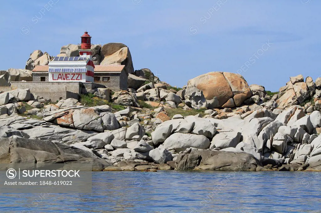 Lighthouse, Lavezzi Islands Nature Reserve, Southern Corsica, Corsica, France, Europe