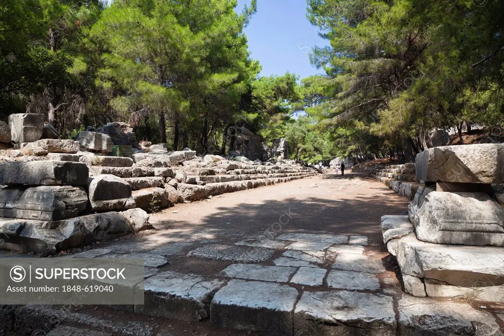Main street of the ancient city of Phaselis, Lycia, Turkey, Asia Minor