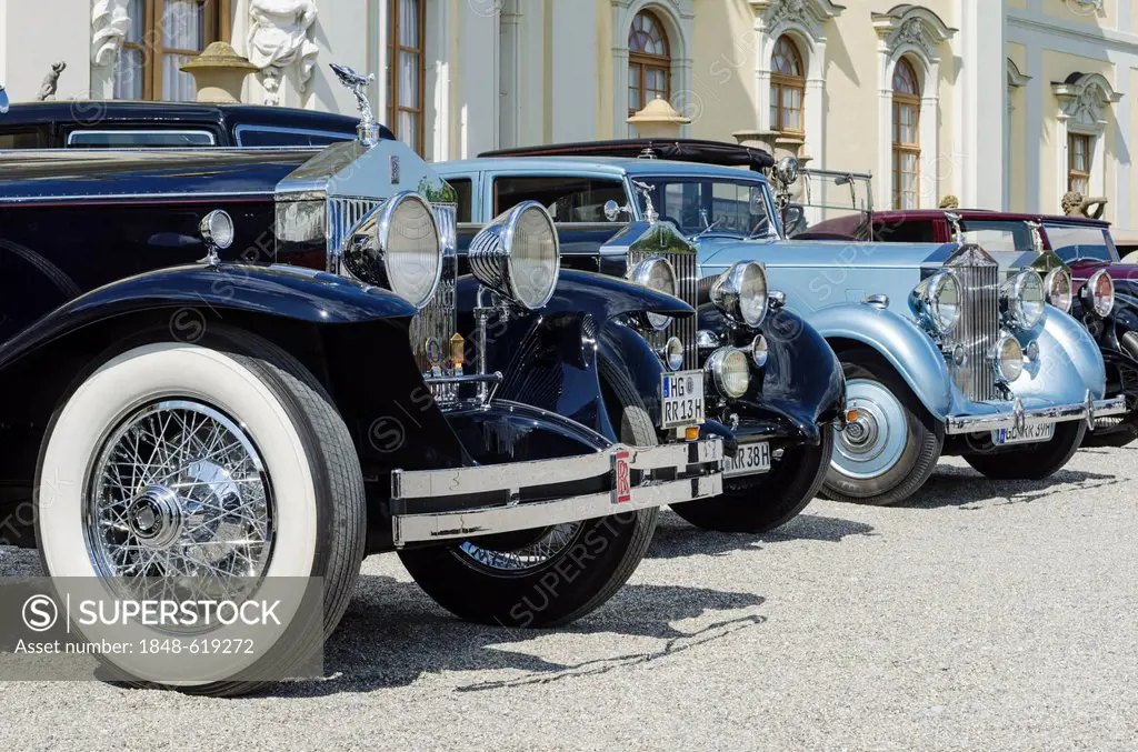 Historic, vintage Rolls-Royce cars are parked in front of Schloss Ludwigsburg Palace, festival of classic cars, Retro Classics meets Barock, Schloss L...