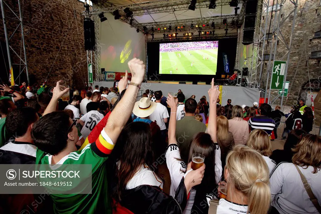 Football fans during a public viewing event at the Euro 2012 championships on Festung Ehrenbreitstein fortress, Koblenz, Rhineland-Palatinate, Germany...
