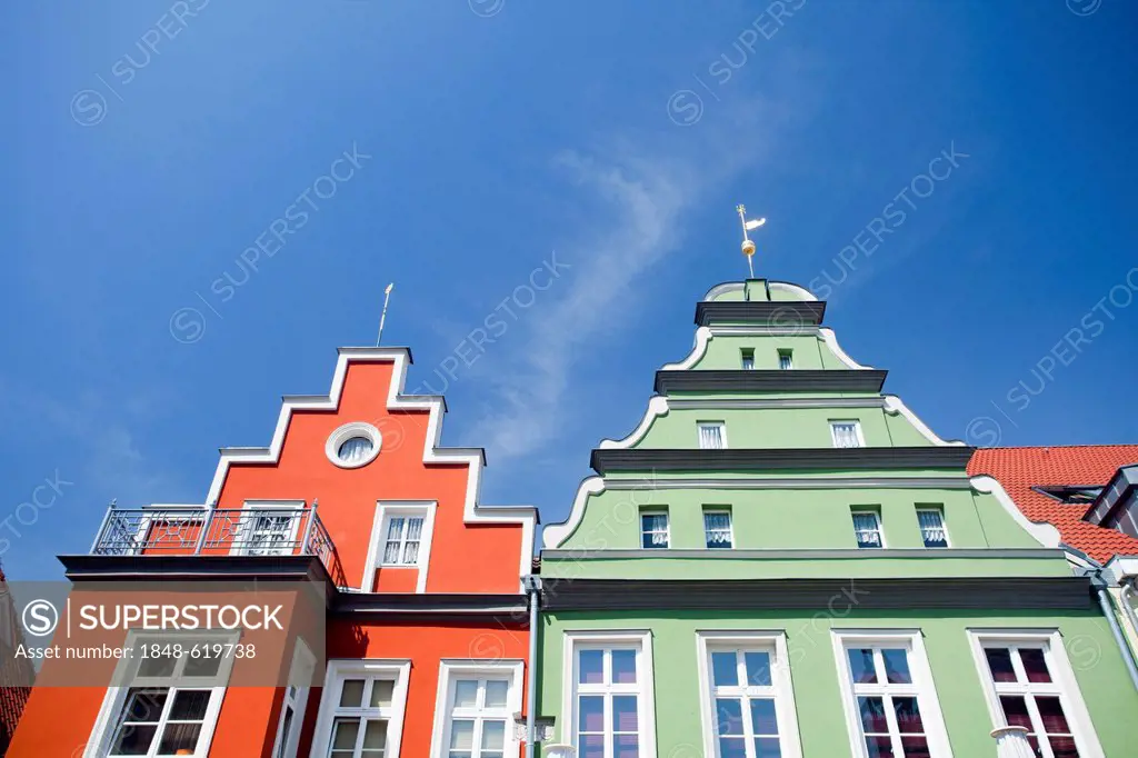 Houses on Marktplatz square, Greifswald, Mecklenburg-Western Pomerania, Germany, Europe
