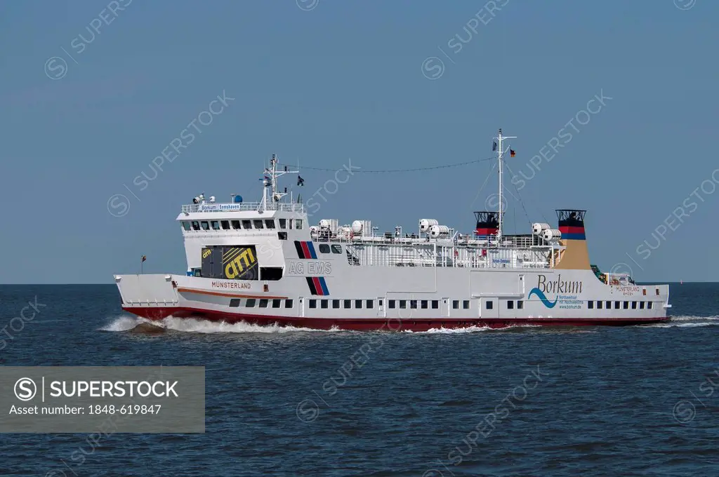 Muensterland, ferry to the island of Borkum, of Ems AG, route Borkum-Emden, Germany, Europe
