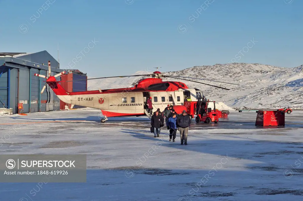 Sikorsky helicopter, Ilulissat Airport, Greenland, Arctic North America