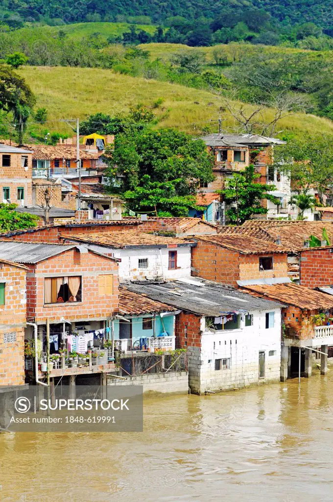 High water, flooding, municipality of La Comunidad Pintada, Rio Cauca river, Colombia, Latin America, South America