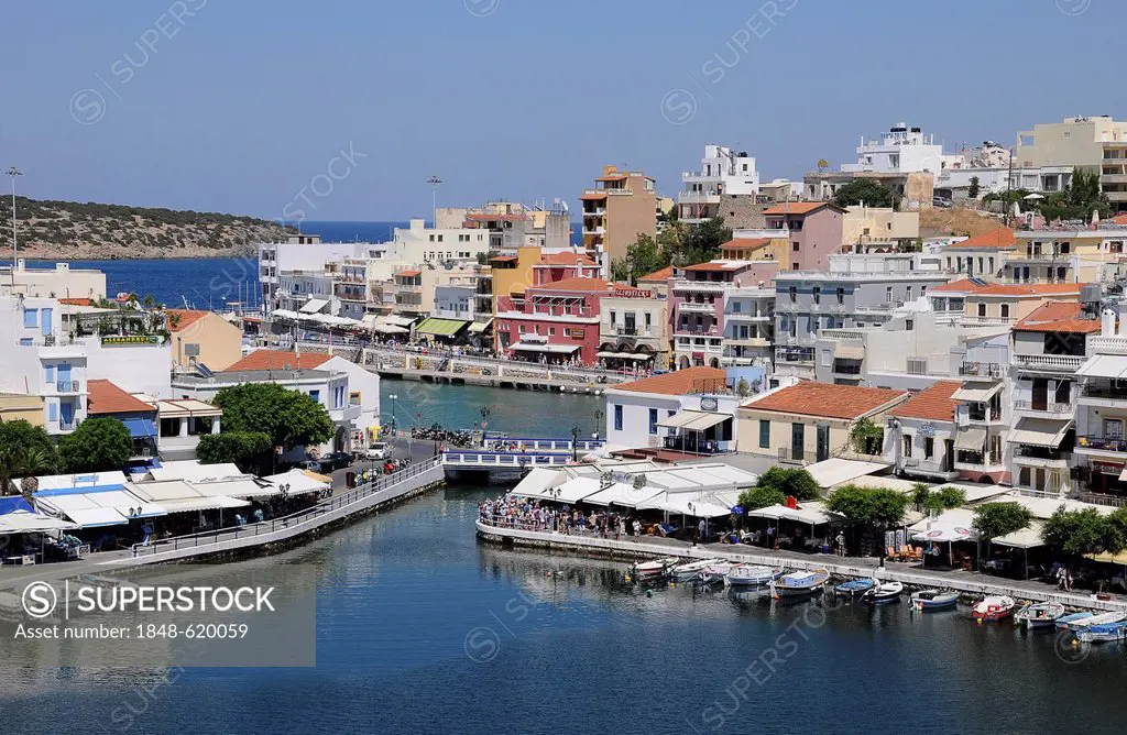 Agios Nikolaos, port, Voulismeni Lake, Cretan Sea, Crete, Greece, Europe