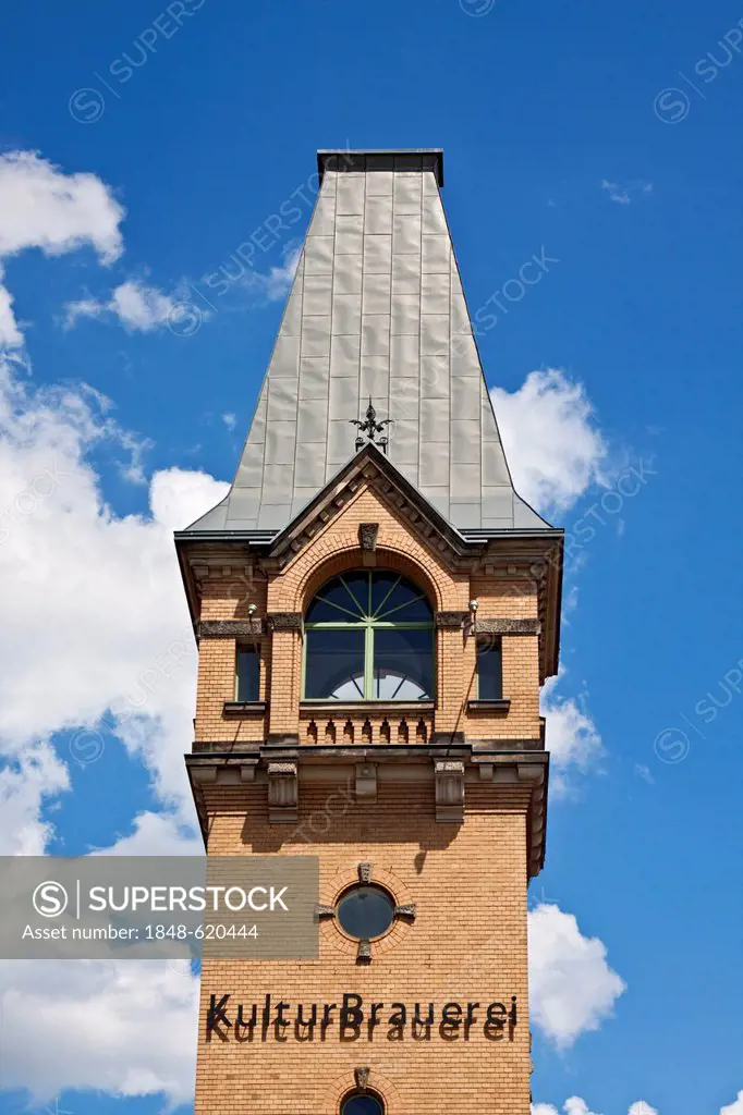 Tower, Kulturbrauerei, culture brewery, Berlin industrial architecture monument from the late 19th Century, Schoenhauser Allee, Berlin, Germany, Europ...